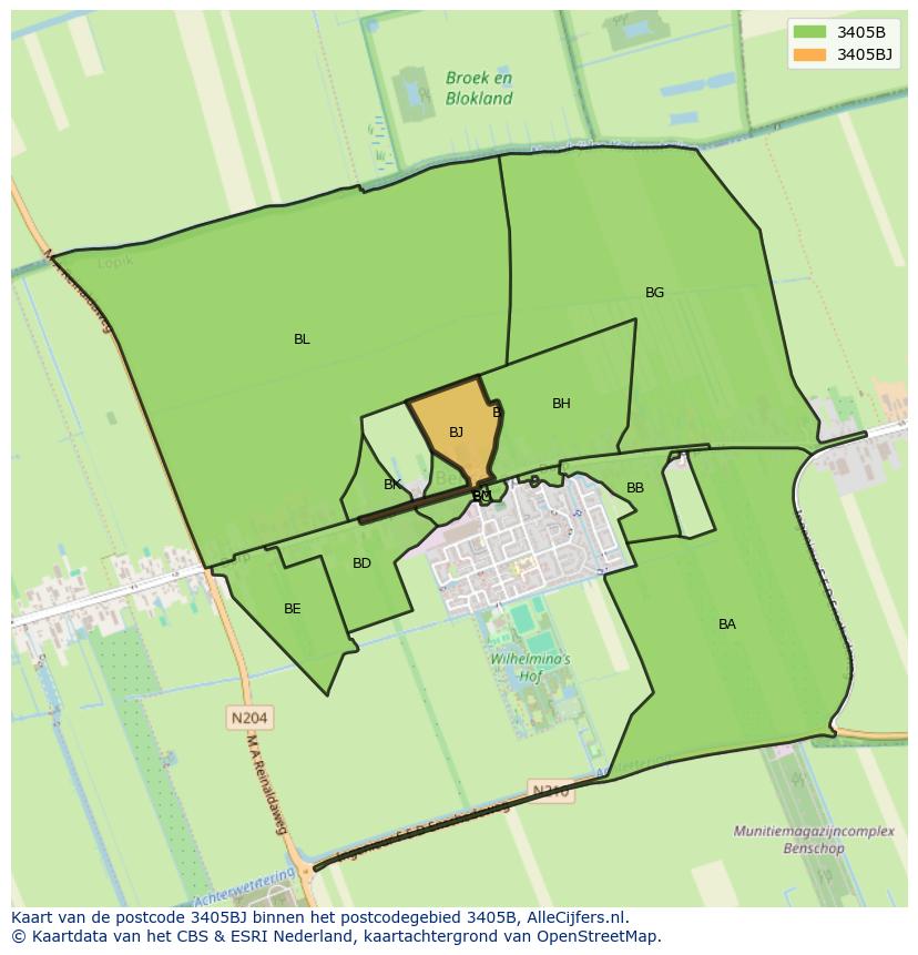 Afbeelding van het postcodegebied 3405 BJ op de kaart.