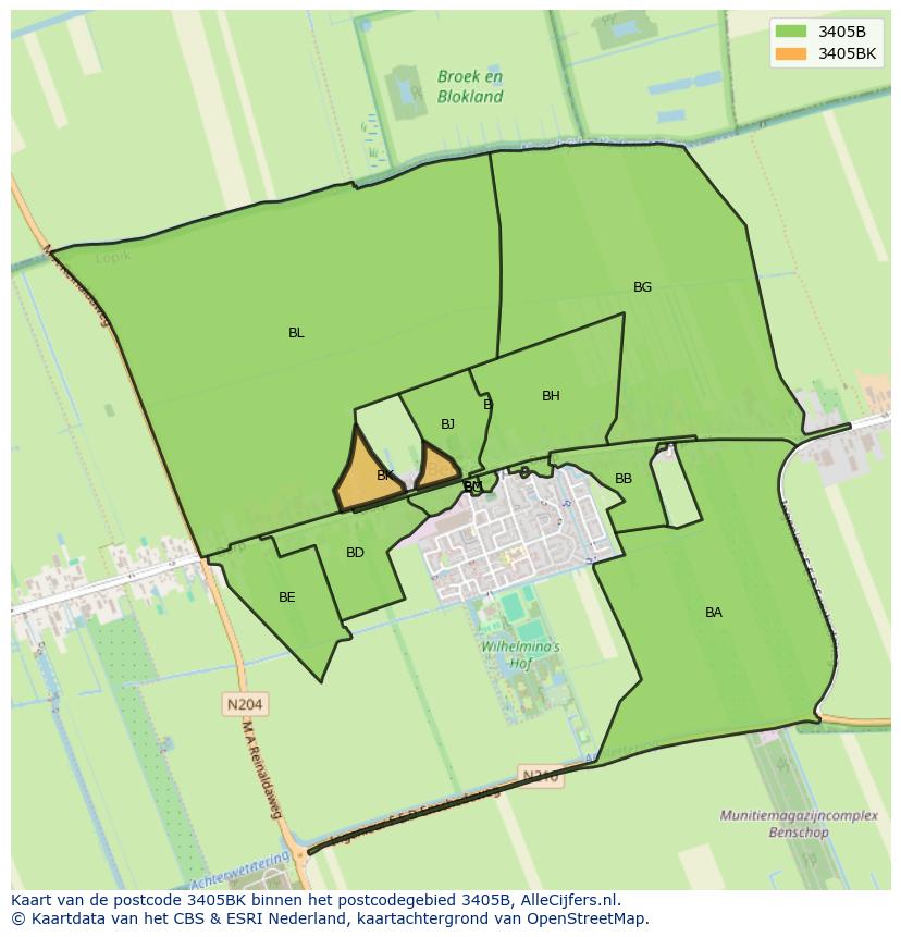 Afbeelding van het postcodegebied 3405 BK op de kaart.