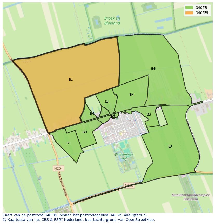 Afbeelding van het postcodegebied 3405 BL op de kaart.