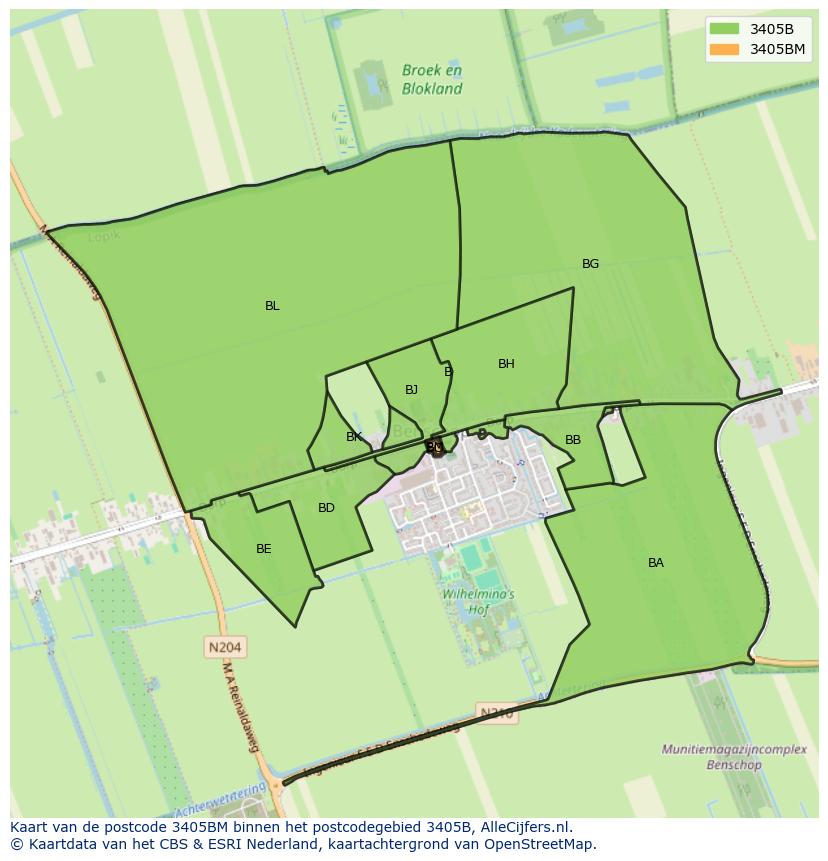 Afbeelding van het postcodegebied 3405 BM op de kaart.