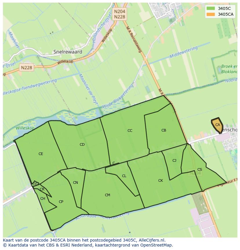 Afbeelding van het postcodegebied 3405 CA op de kaart.