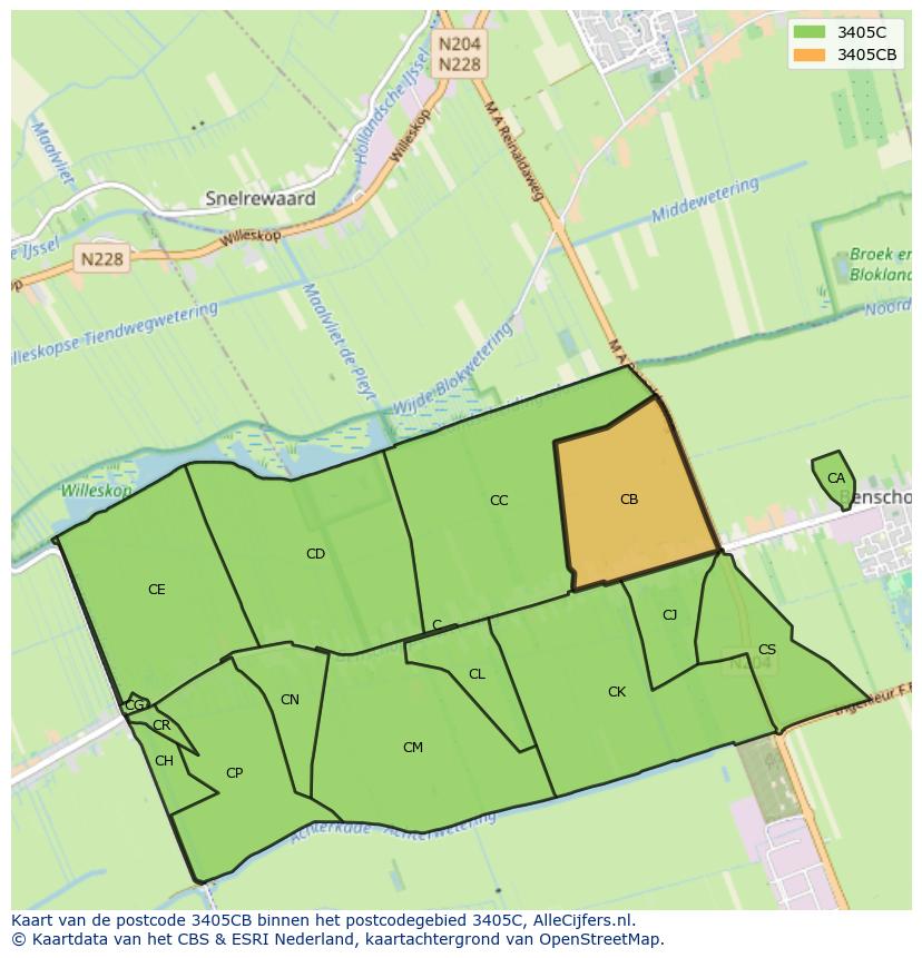 Afbeelding van het postcodegebied 3405 CB op de kaart.
