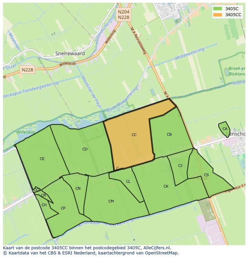 Afbeelding van het postcodegebied 3405 CC op de kaart.