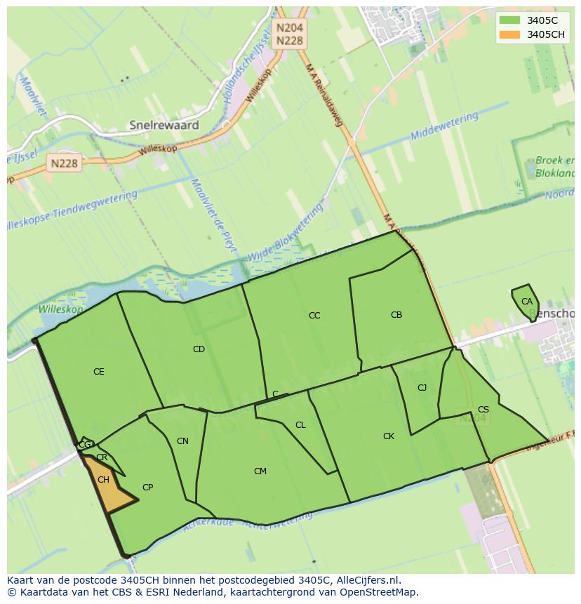 Afbeelding van het postcodegebied 3405 CH op de kaart.