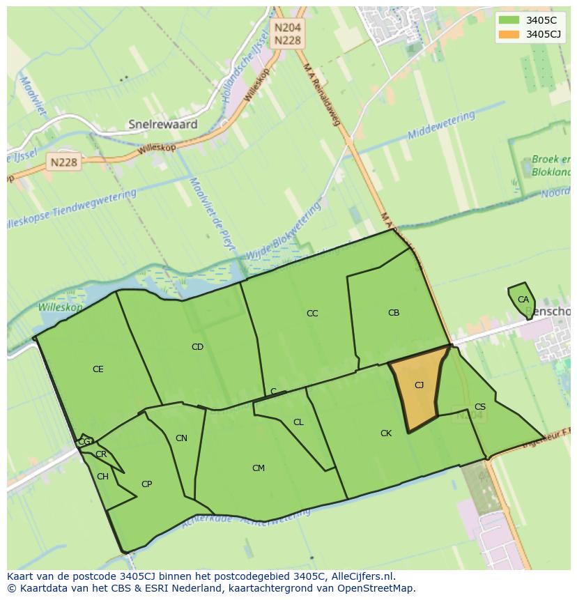 Afbeelding van het postcodegebied 3405 CJ op de kaart.