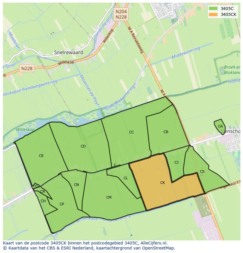 Afbeelding van het postcodegebied 3405 CK op de kaart.