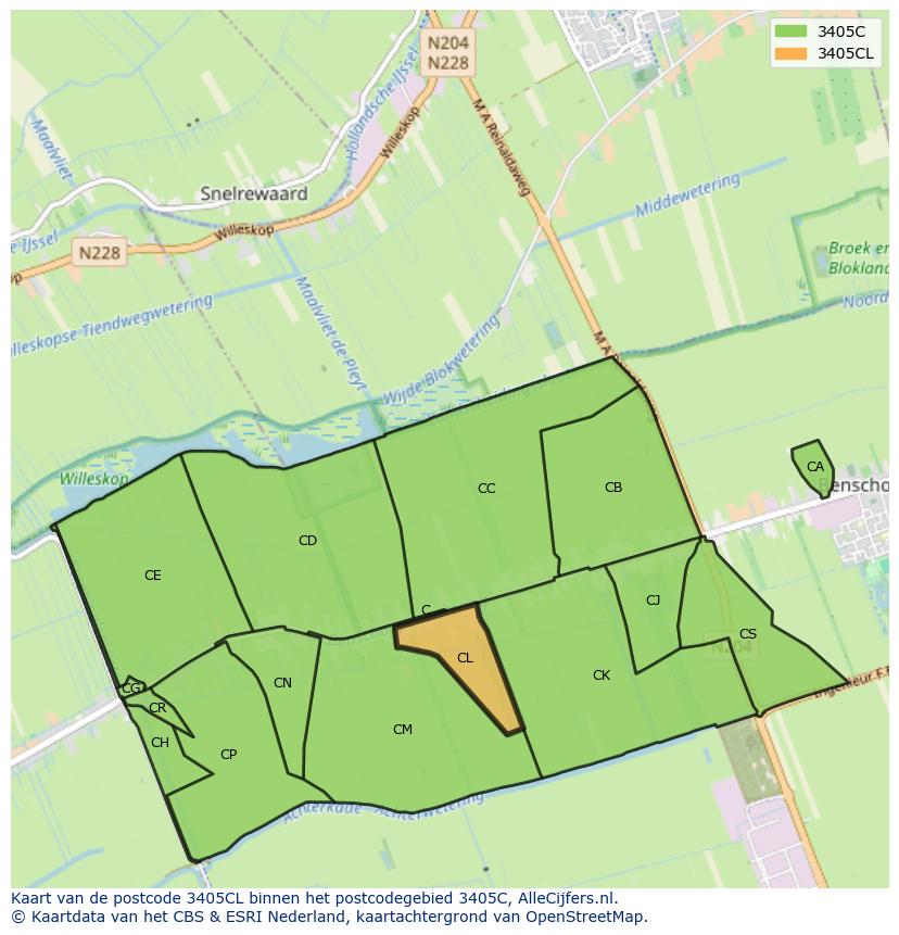 Afbeelding van het postcodegebied 3405 CL op de kaart.