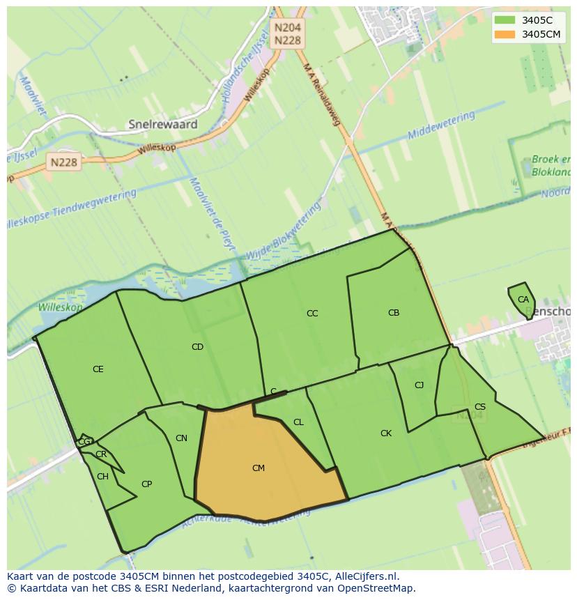 Afbeelding van het postcodegebied 3405 CM op de kaart.