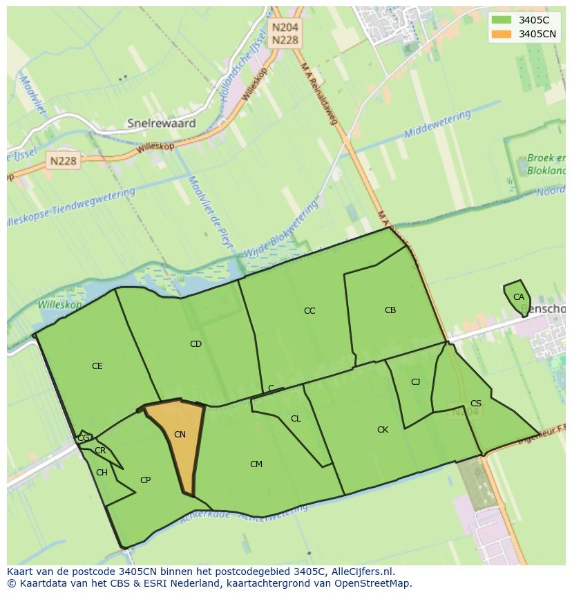 Afbeelding van het postcodegebied 3405 CN op de kaart.