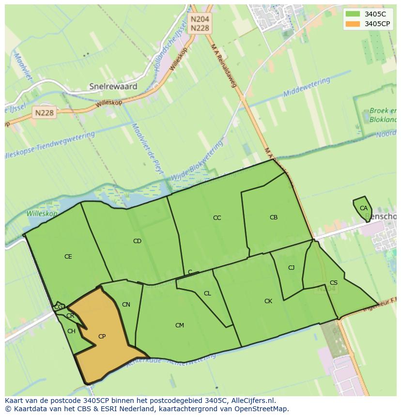 Afbeelding van het postcodegebied 3405 CP op de kaart.