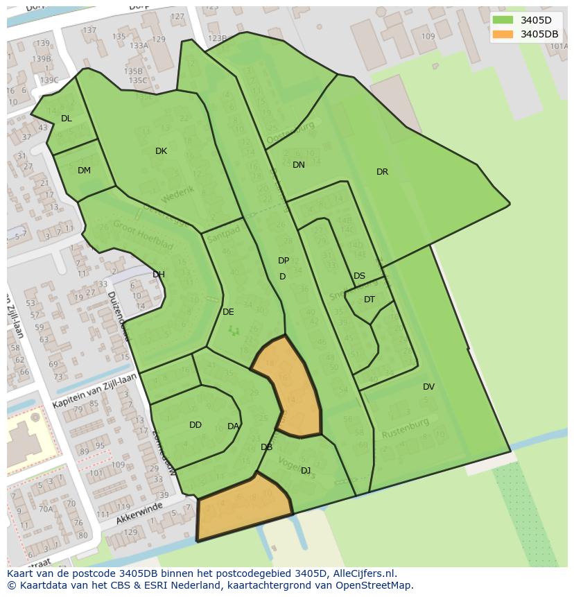 Afbeelding van het postcodegebied 3405 DB op de kaart.
