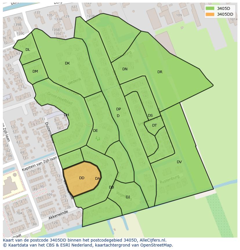Afbeelding van het postcodegebied 3405 DD op de kaart.