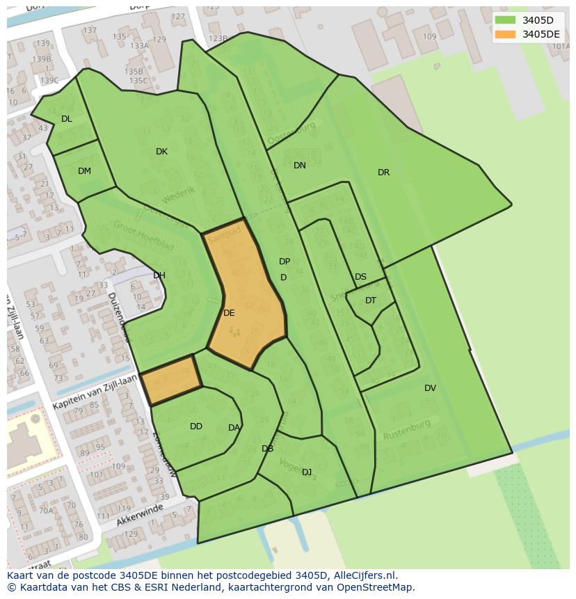 Afbeelding van het postcodegebied 3405 DE op de kaart.