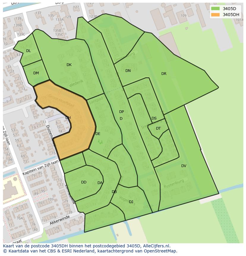 Afbeelding van het postcodegebied 3405 DH op de kaart.