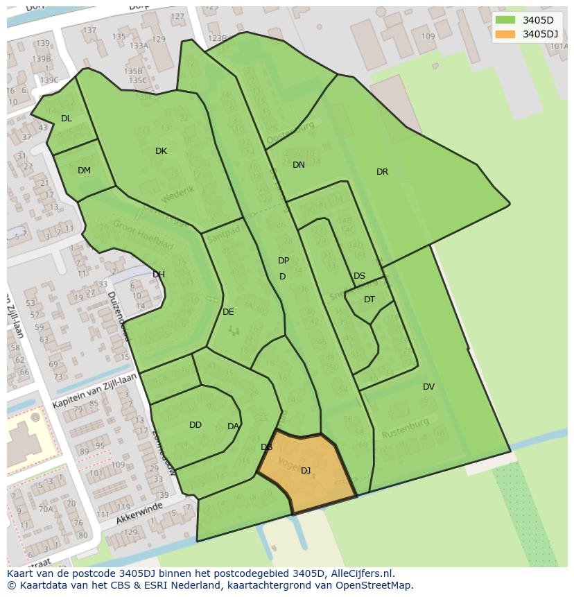Afbeelding van het postcodegebied 3405 DJ op de kaart.