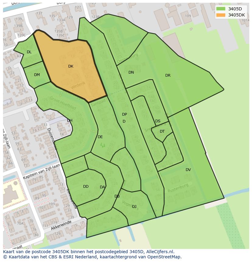 Afbeelding van het postcodegebied 3405 DK op de kaart.