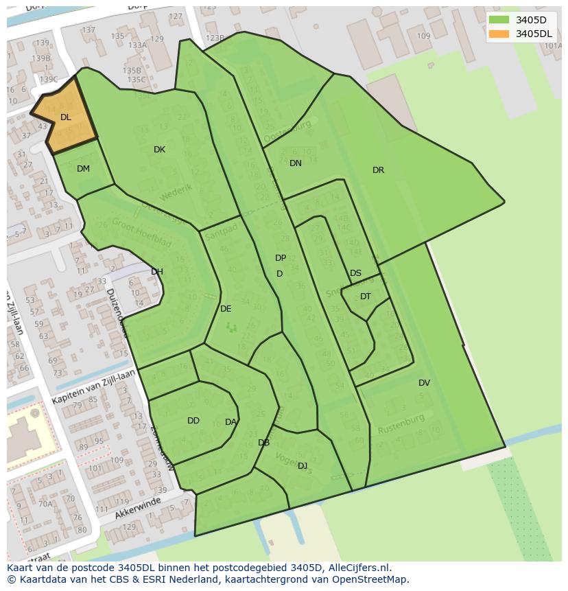 Afbeelding van het postcodegebied 3405 DL op de kaart.