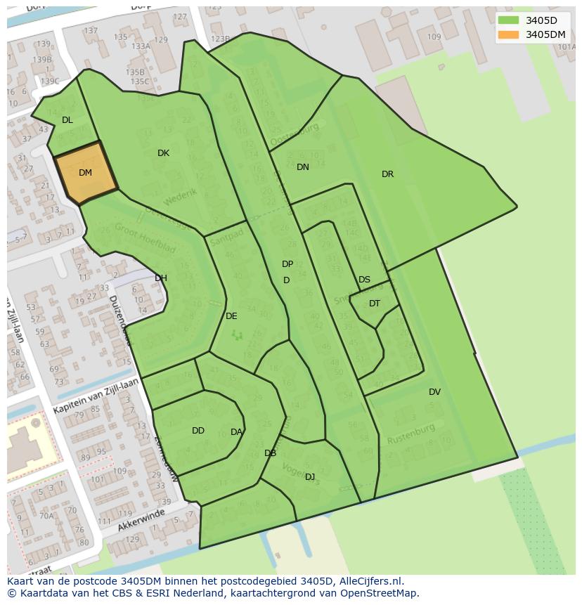 Afbeelding van het postcodegebied 3405 DM op de kaart.