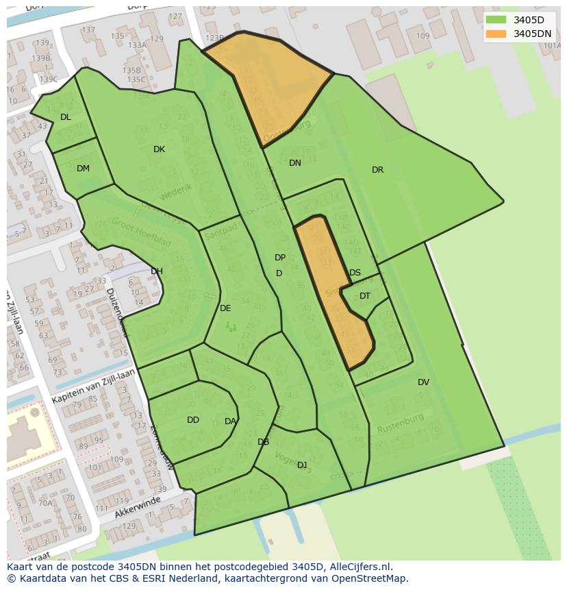 Afbeelding van het postcodegebied 3405 DN op de kaart.