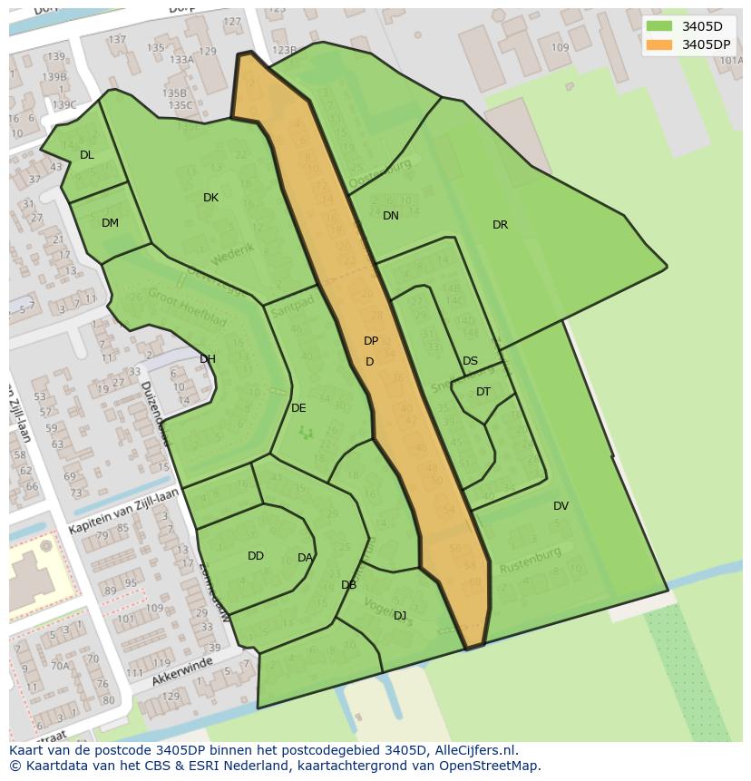 Afbeelding van het postcodegebied 3405 DP op de kaart.