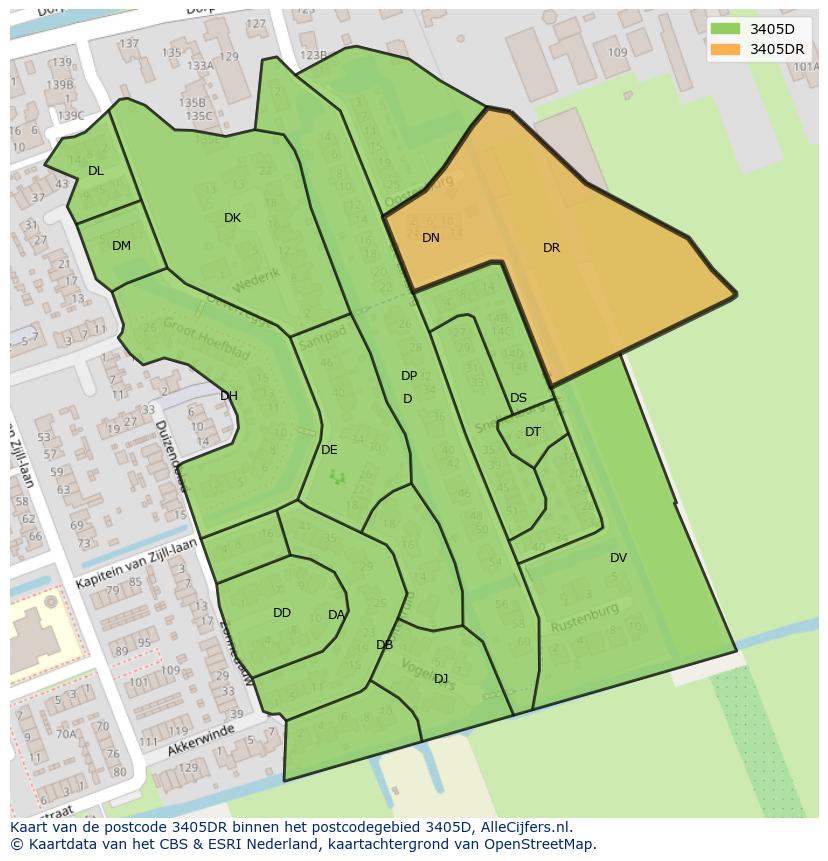 Afbeelding van het postcodegebied 3405 DR op de kaart.