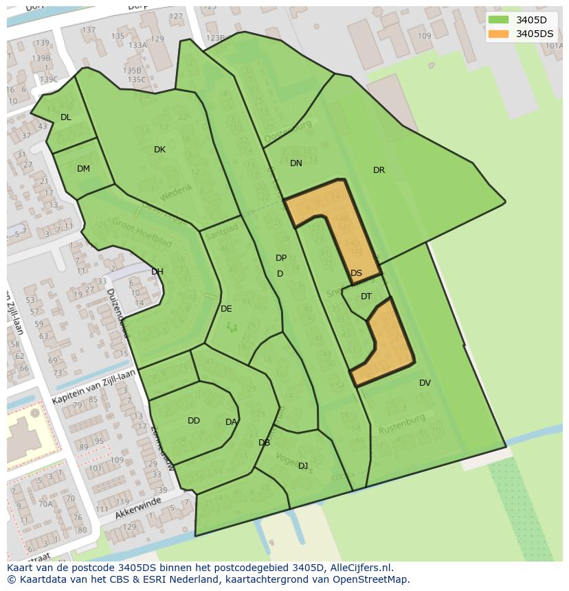 Afbeelding van het postcodegebied 3405 DS op de kaart.