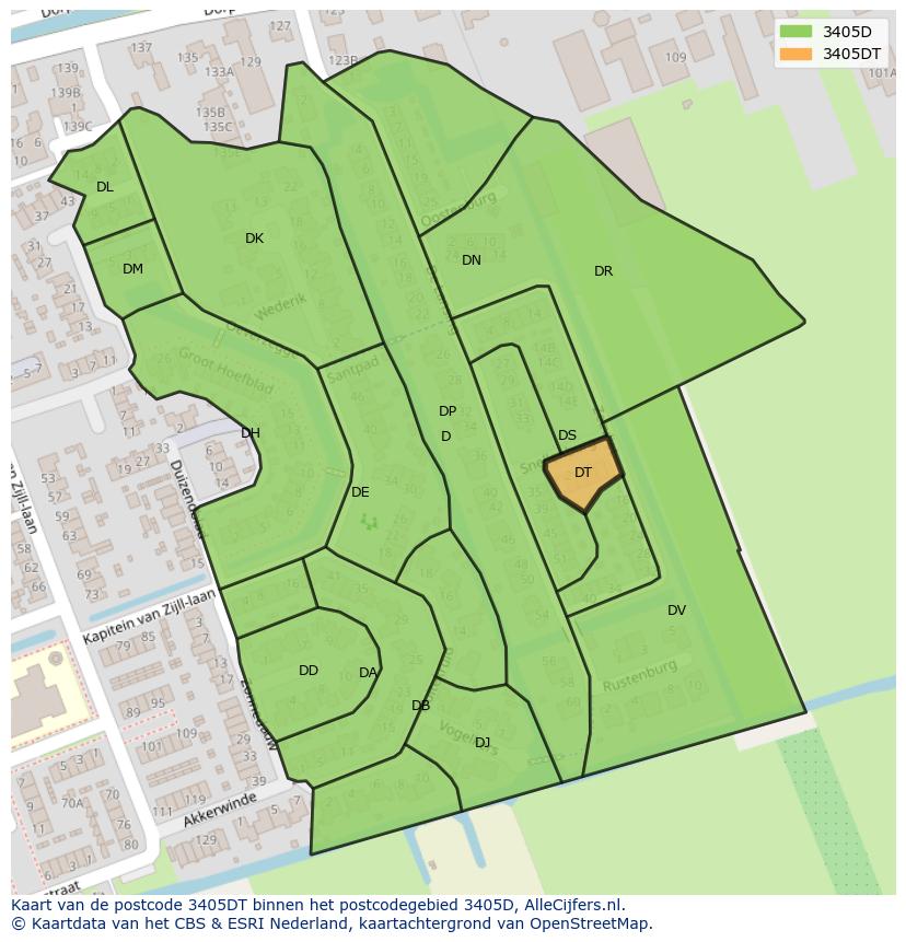 Afbeelding van het postcodegebied 3405 DT op de kaart.