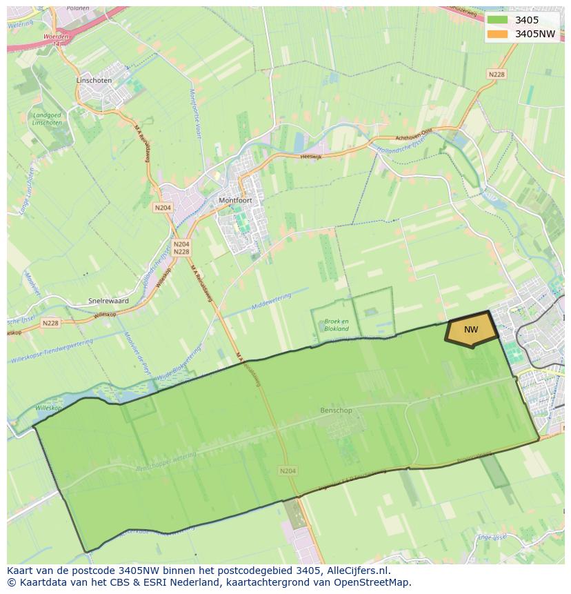 Afbeelding van het postcodegebied 3405 NW op de kaart.