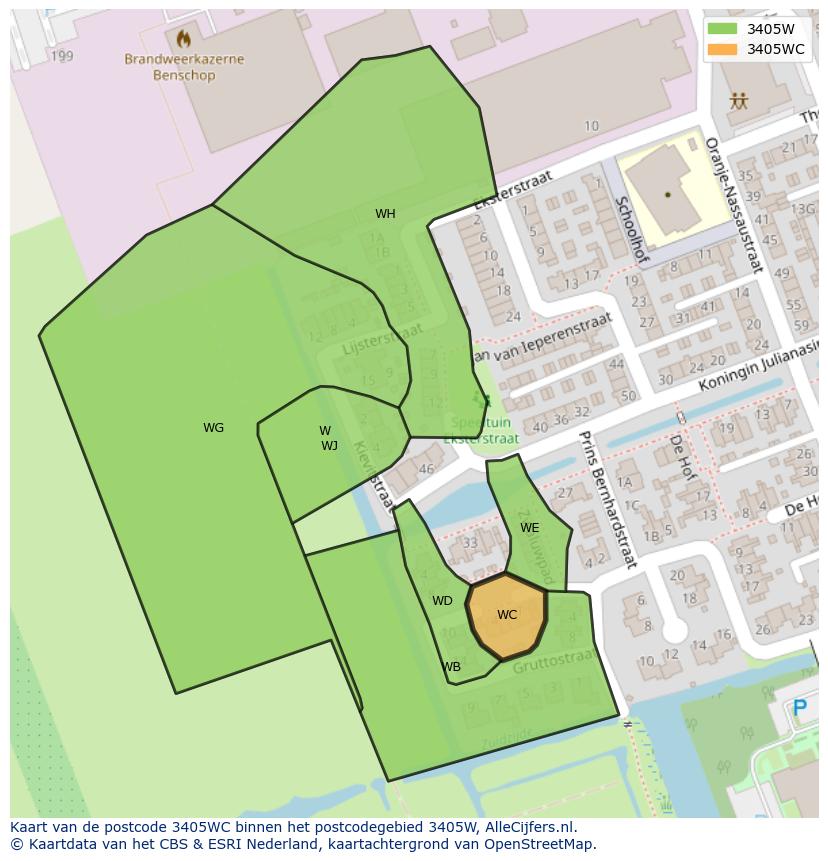 Afbeelding van het postcodegebied 3405 WC op de kaart.