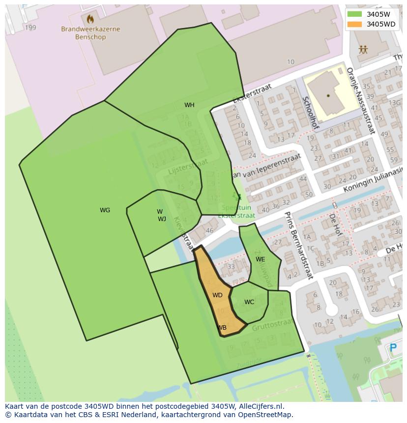 Afbeelding van het postcodegebied 3405 WD op de kaart.