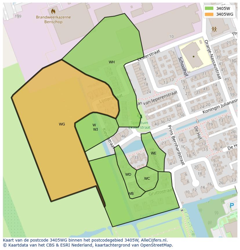 Afbeelding van het postcodegebied 3405 WG op de kaart.