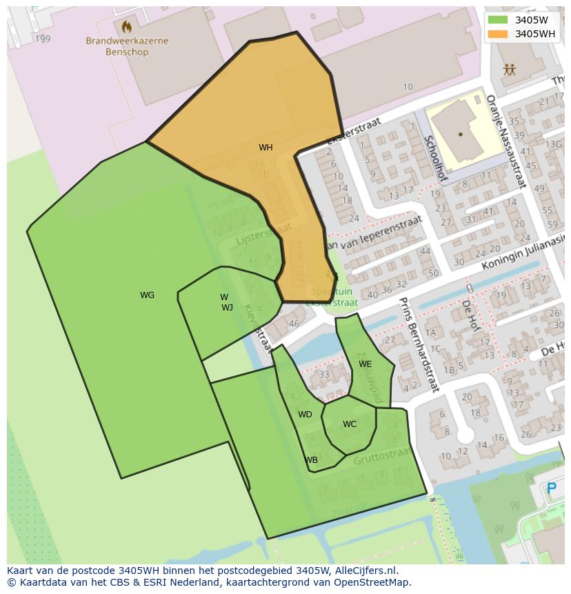 Afbeelding van het postcodegebied 3405 WH op de kaart.