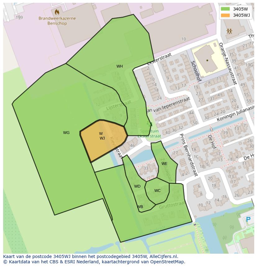 Afbeelding van het postcodegebied 3405 WJ op de kaart.