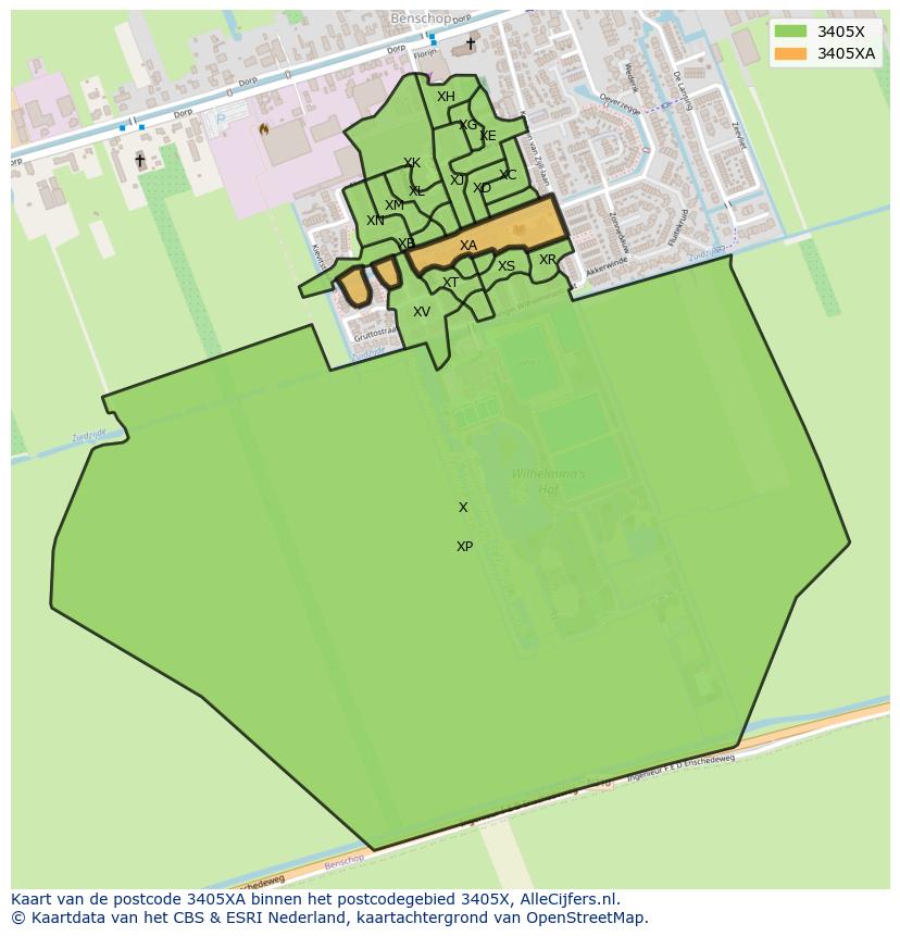 Afbeelding van het postcodegebied 3405 XA op de kaart.