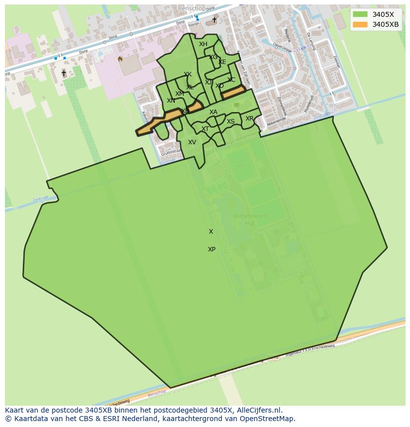 Afbeelding van het postcodegebied 3405 XB op de kaart.