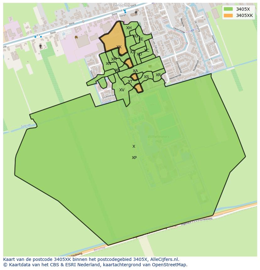 Afbeelding van het postcodegebied 3405 XK op de kaart.