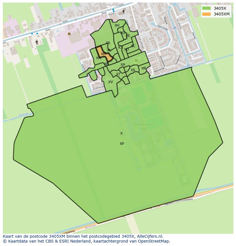 Afbeelding van het postcodegebied 3405 XM op de kaart.