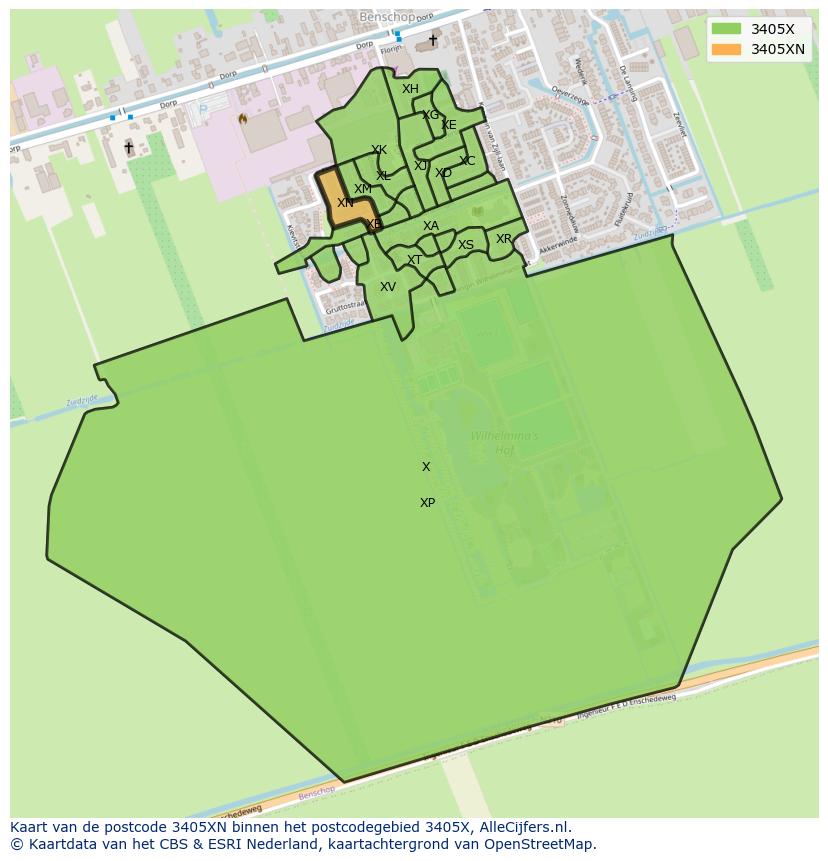 Afbeelding van het postcodegebied 3405 XN op de kaart.