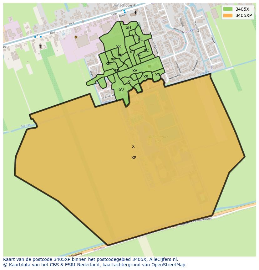 Afbeelding van het postcodegebied 3405 XP op de kaart.