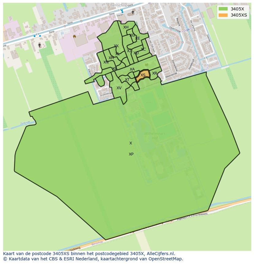 Afbeelding van het postcodegebied 3405 XS op de kaart.