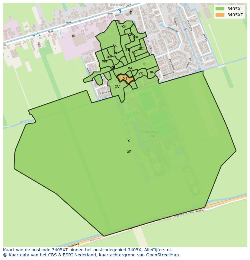 Afbeelding van het postcodegebied 3405 XT op de kaart.