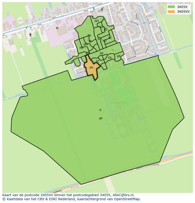 Afbeelding van het postcodegebied 3405 XV op de kaart.