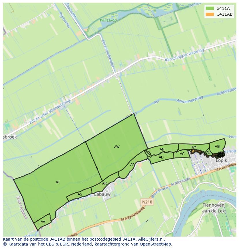 Afbeelding van het postcodegebied 3411 AB op de kaart.