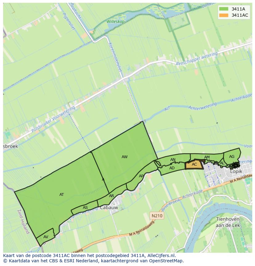 Afbeelding van het postcodegebied 3411 AC op de kaart.