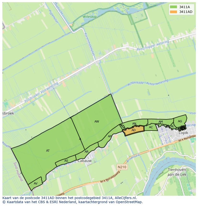 Afbeelding van het postcodegebied 3411 AD op de kaart.