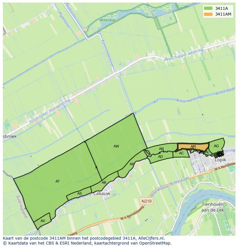 Afbeelding van het postcodegebied 3411 AM op de kaart.