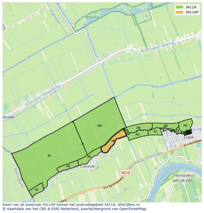 Afbeelding van het postcodegebied 3411 AP op de kaart.