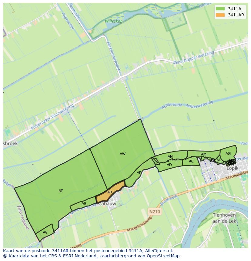 Afbeelding van het postcodegebied 3411 AR op de kaart.
