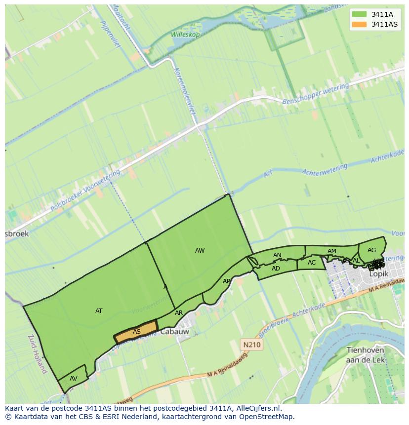 Afbeelding van het postcodegebied 3411 AS op de kaart.