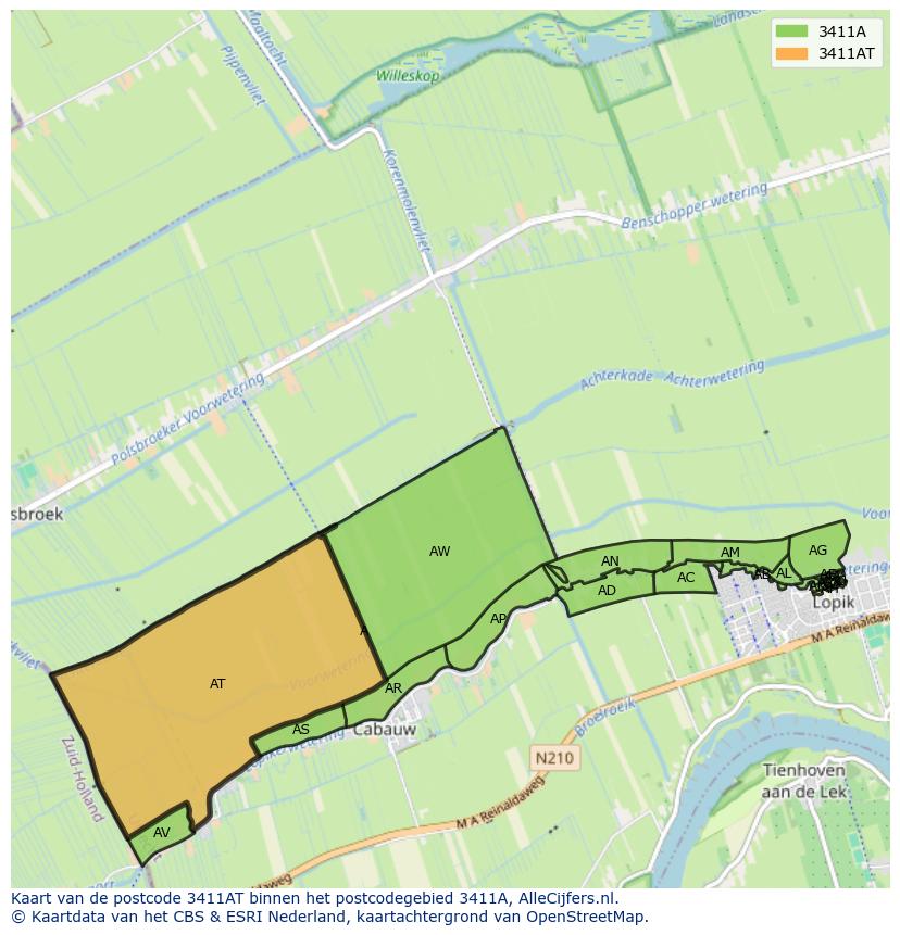 Afbeelding van het postcodegebied 3411 AT op de kaart.